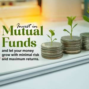 Image depicting a small plant growing out of stacks of coins with text 'Invest in Mutual Funds'