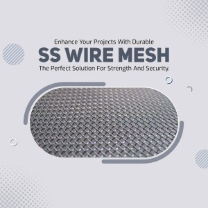 Stainless steel wire mesh with a gray background and text promoting its durability.