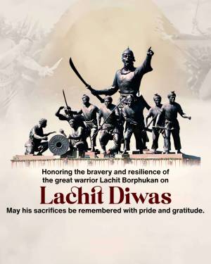 Statue of Lachit Borphukan and his warriors with text honoring Lachit Diwas