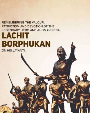 Image depicting Lachit Borphukan, a legendary Ahom general, with his soldiers.