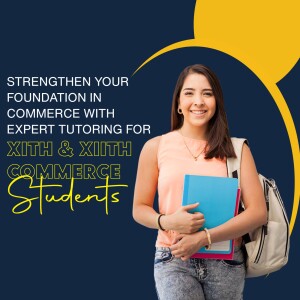 A smiling female student holding books, promoting commerce tutoring for 11th and 12th grade students.