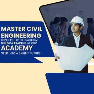Image promoting a Master Civil Engineering diploma training program with a student holding blueprints.
