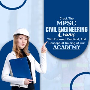 Woman pointing at text promoting MPSC Civil Engineering exam coaching