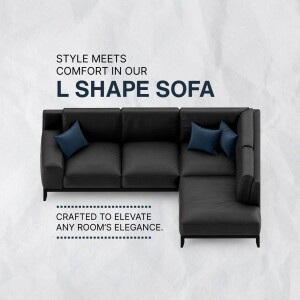 Modern black L-shaped sofa with blue pillows