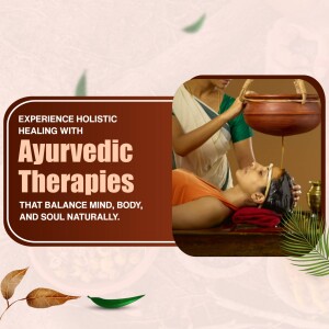A woman receiving Shirodhara Ayurvedic treatment, promoting mind, body, and soul balance.