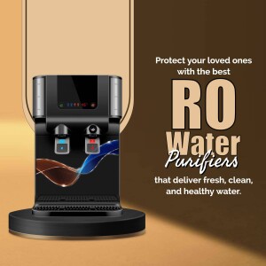 Black RO water purifier with text promoting clean water