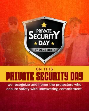 Promotional image for Private Security Day featuring security personnel and a shield emblem.