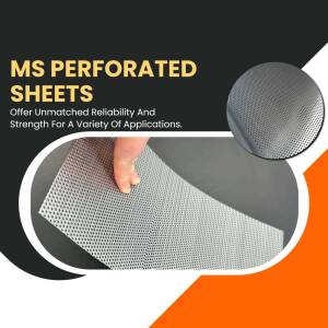 Close-up of MS Perforated Sheets with a hand demonstrating their strength and texture.