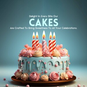 A beautifully decorated cake with lit candles, perfect for birthdays and celebrations.