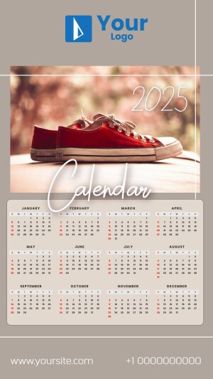 Calendar 2025 with red sneakers on a car hood