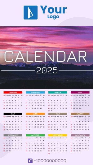 2025 Calendar with a beautiful mountain and sky background