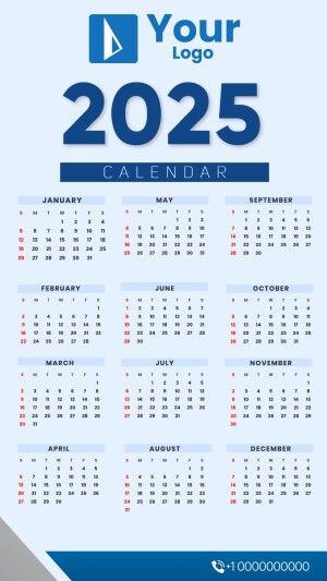 A visually appealing calendar design for the year 2025 with a blue color scheme.
