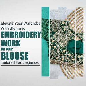 Close-up of intricately embroidered blouses in green and gold