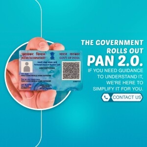 Image of a hand holding a PAN card with text announcing PAN 2.0