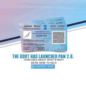 Image of a new PAN card with text announcing the launch of PAN 2.0 and a call to action.