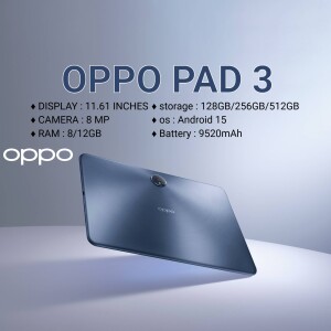 OPPO Pad 3 tablet with specifications displayed