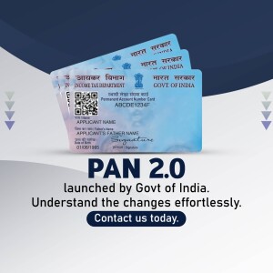Image of PAN card with text announcing PAN 2.0 launch by the Government of India.
