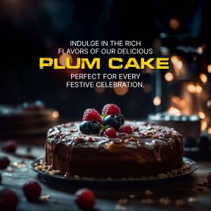Close-up of a delicious plum cake with berries on top, perfect for festive celebrations.