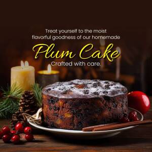 A beautifully presented plum cake with festive decorations.