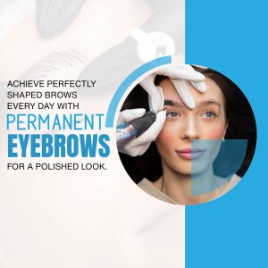 Close-up of a woman undergoing a permanent eyebrow procedure with a beautician.
