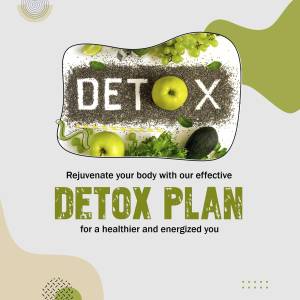 Image promoting a detox plan with fruits and healthy ingredients.