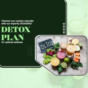 Image of a detox plan with fresh fruits, vegetables, and detox drinks.