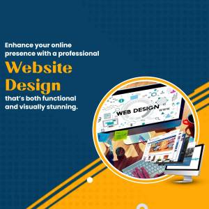 Image promoting professional website design services with a mockup of a website on a phone and computer.
