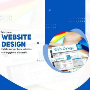 Image showcasing website design concepts with a phone displaying a web design mockup.
