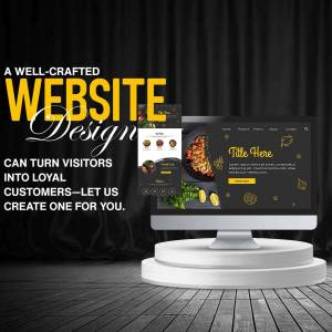 Mockup of a website design for a food delivery or restaurant business displayed on a computer screen.