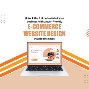 Laptop displaying an e-commerce website design with text promoting user-friendly website design to boost sales.