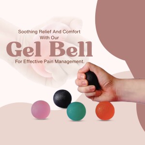 Image of hands holding and surrounded by Gel Bells for pain relief.