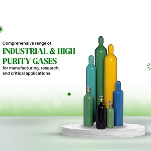 Assortment of industrial gas cylinders in various colors