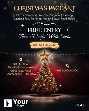 Poster advertising a free Christmas event with Santa, circus elements, and food.