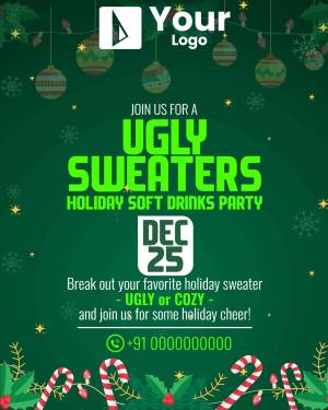 Ugly Sweater Holiday Party invitation with festive decorations