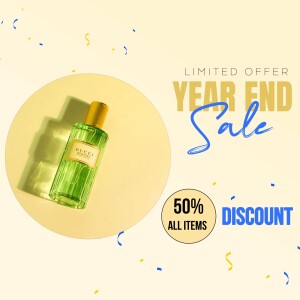 Gucci Bloom perfume bottle with a year-end sale promotion