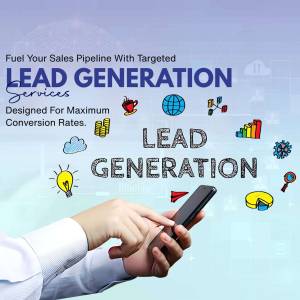 Image depicting lead generation with a hand holding a phone and related icons.