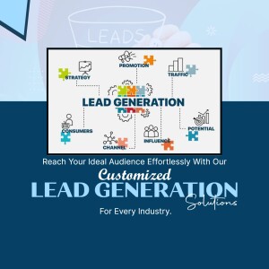 Infographic illustrating lead generation process with keywords like strategy, promotion, traffic, and consumers.