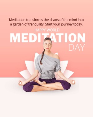 Woman meditating in lotus position with lotus flower background for Meditation Day