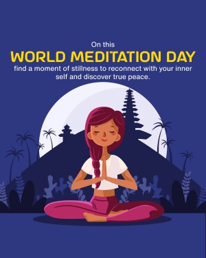 Illustration of a woman meditating on a hill with a moon in the background for World Meditation Day.