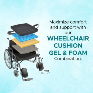 Exploded view of a wheelchair cushion showing gel and foam layers