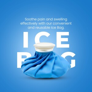 Blue reusable ice bag with text 'ICE BAG' on a blue background