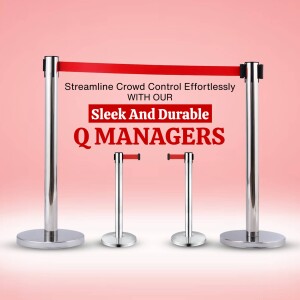 Silver queue management system with red retractable belts