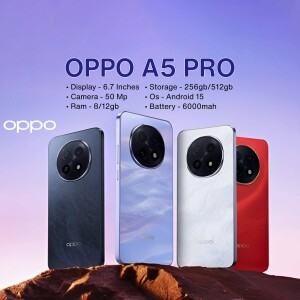 OPPO A5 Pro smartphone in multiple colors