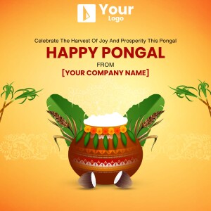 Happy Pongal festive greeting with traditional elements