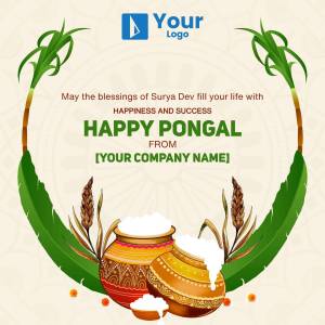 Happy Pongal festive greeting with traditional elements