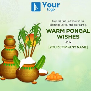 Pongal festival greeting with traditional decorations and text.