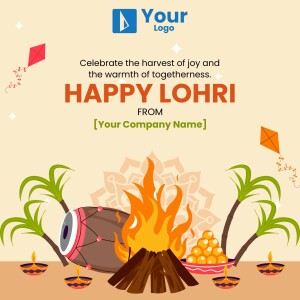 Happy Lohri festival greeting with bonfire and kites