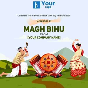 Magh Bihu festival illustration with traditional dancers and instruments