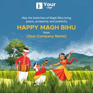 Magh Bihu festival greeting with traditional dancers and musicians.