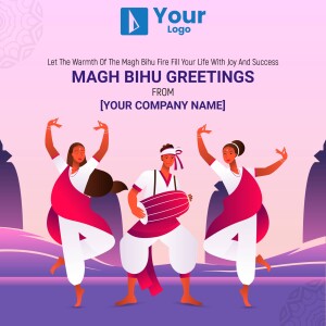 Magh Bihu festival illustration with dancers and traditional instruments